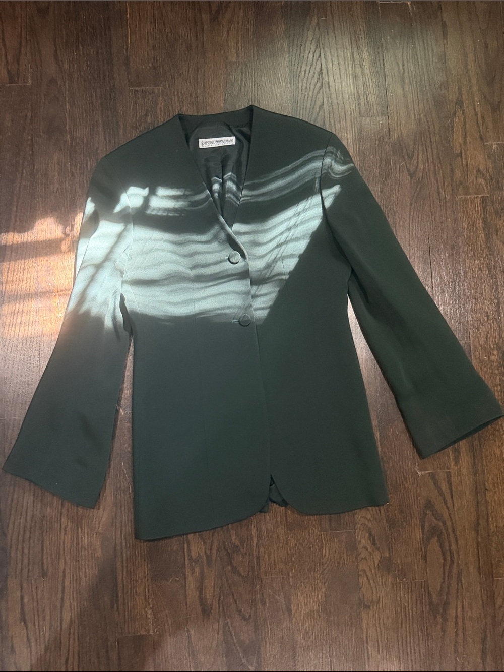 Vintage 90s Emporio Armani Collarless forest green Blazer Made in Italy IT 38